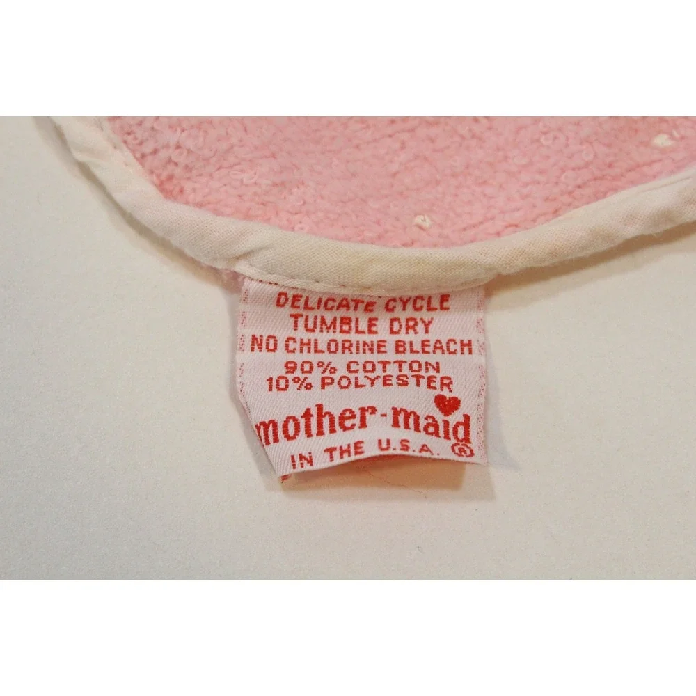 Vintage 1980s Baby Terry Cloth Bib Mother Maid Pink w/ Goose Geese Hearts Flower